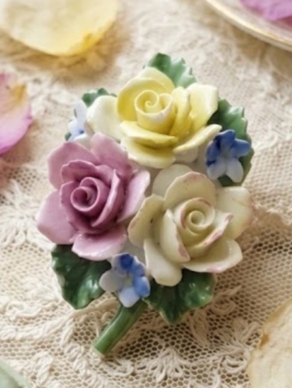 Rare Floral Royal Adderley Bouquet Porcelain Bone China Brooch
